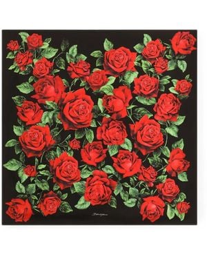 Dolce & Gabbana 90X90 Rose-Print Silk Twill Scarf - Red