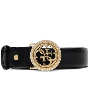 Guess Crystal-Embellished Logo-Buckle Belt - White