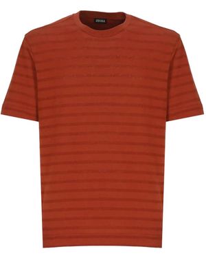 ZEGNA Striped Crew-Neck T-Shirt - Red