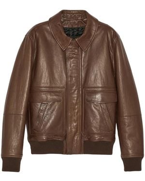 Yves Salomon Aviator Leather Jacket - Brown