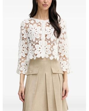 Joseph Ribkoff Floral-Crochet Cardigan - Natural