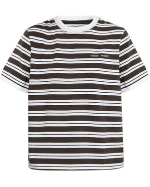 Samsøe & Samsøe Embroidered-Logo Striped-Pattern T-Shirt - Black