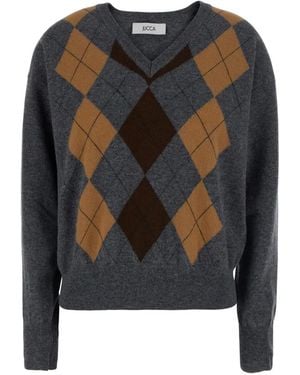 Jucca Argyle-Intarsia V-Neck Sweater - Black