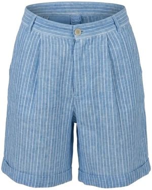 120% Lino Pinstripe-Print Shorts - Blue