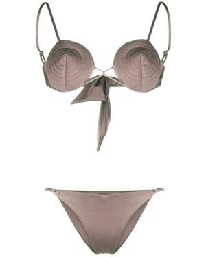 Noire Swimwear Tonal-Stitch Detail Bikini Set - Natural