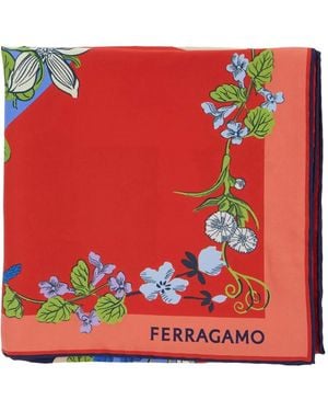 Ferragamo Floral-print logo scarf - Rojo