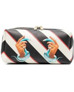 Seletti グラフィック ストライプ トラベルポーチ - ブラック