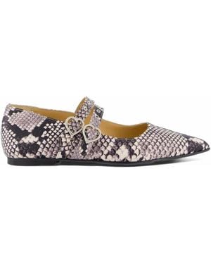Toral Shoes Coeur Snake-Print Flat Court Shoes - White