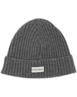Officine Generale Bonnet En Maille Côtelée - Gris
