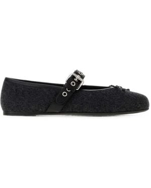 Miu Miu Buckle-Strap Wool Ballet Flats - White