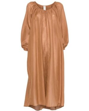 120% Lino Gathered Maxi Dress - Brown