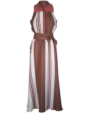 Kiton Striped Tie-Waist Maxi Dress - Purple