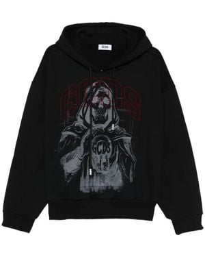 Gcds Gothic-Print Hoodie - Black