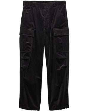 Prada Wide-Leg Corduroy Cotton Cargo-Pocket Trousers - Black