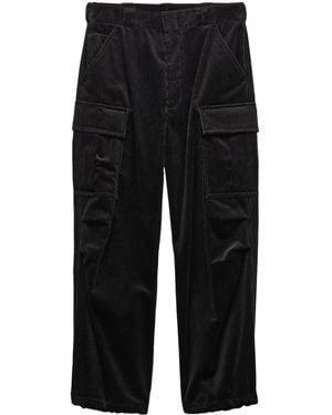Prada Wide-Leg Corduroy Cotton Cargo-Pocket Trousers - Black