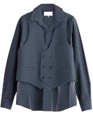 Maison Margiela Fusion Geometric-Print Silk Shirt - Blue