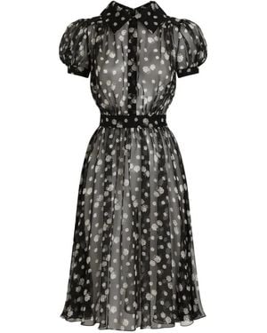 Dolce & Gabbana Small Rose And Polka Dot-Print Chiffon Dress - Black