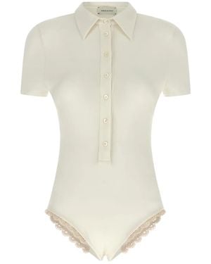 Magda Butrym 01' Viscose Polo-Style Bodysuit With Handmade Croc - Weiß