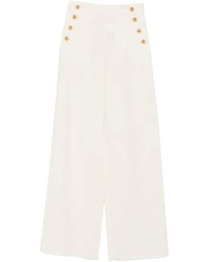 Max Mara Button-Detail Wide-Leg Trousers - White