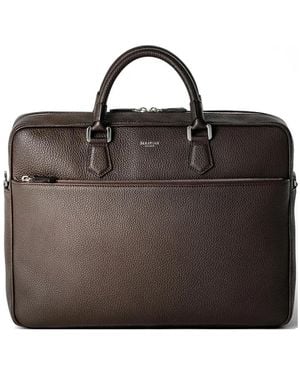 Serapian Slim Grainy Leather Briefcase - Black