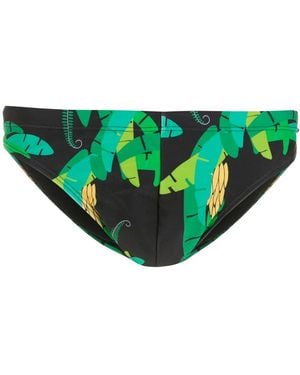 Amir Slama Leaf-Print Swimming Trunks - Black