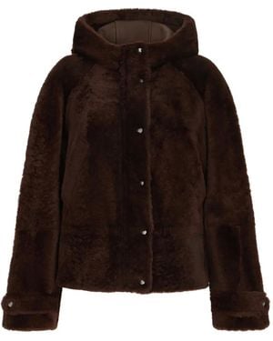 Brunello Cucinelli Shearling Outerwear Jacket With Shiny Zipper Pull - Brown