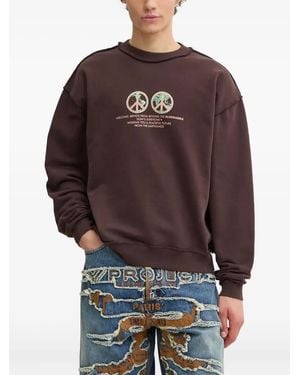 Bluemarble Peace-Globe Print Sweatshirt - Brown