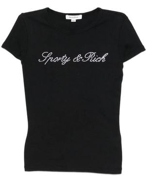 Sporty & Rich Pandora Crystal-Logo T-Shirt - Black