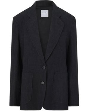 LA PISCINE Single-Breasted Linen Blazer - Black