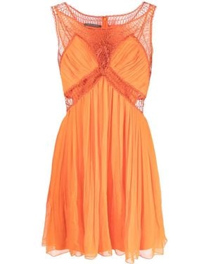 Alberta Ferretti Chiffon Pleated Silk Minidress - Orange