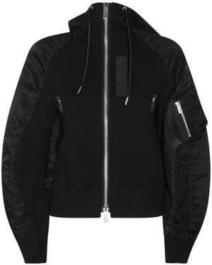 Sacai Hooded Zip Knitwear - Black