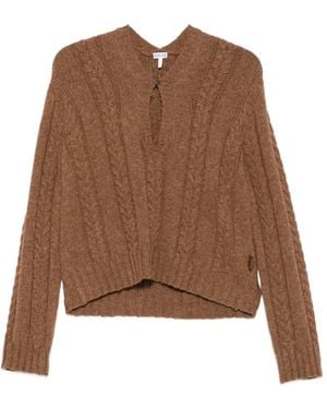 Loewe Pull En Maille Torsadée Et Ouverture Goutte D'Eau - Brown