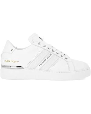 Philipp Plein Baskets En Cuir À Logo Strassé - Blanc