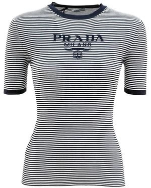 Prada Striped Logo T-Shirt - Grey