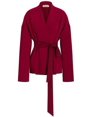 Alberta Ferretti Collarless Wrap Coat - Red