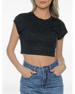 ARMANI EXCHANGE Rhinestone-Embellished Cropped T-Shirt - Blue