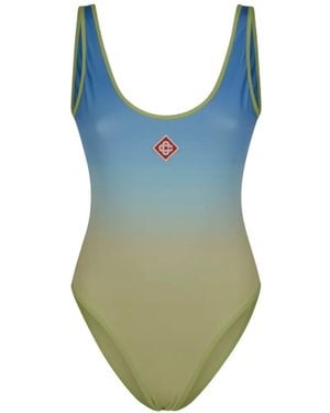 CASABLANCA Gradient-Effect Logo-Patch Swimsuit - Blue