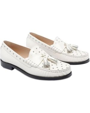 Stuart Weitzman Tassel-embellished studded loafers - Weiß