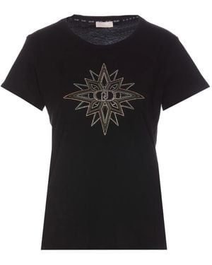 Liu Jo Star-Embellished Crew-Neck T-Shirt - Black