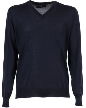 FILIPPO DE LAURENTIIS V-Neck Long-Sleeve Jumper - Blue