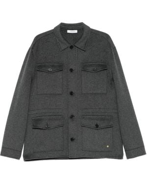 Grayed Buttoned Flap-Pocket Shirt Jacket - Grey