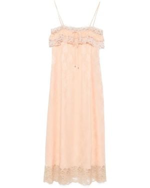 Chloé Lace-Trimmed Silk-Jacquard Dress - Natural