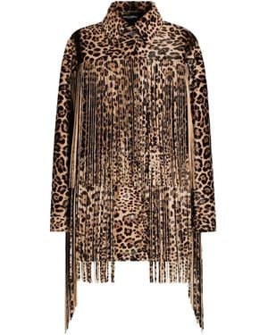 Dolce & Gabbana Leopard-Print Fringe Coat - Brown