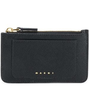 Marni Logo-Print Leather Card Holder - Black