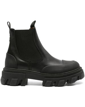 Ganni Elasticated-panelled Leather Boots - Black