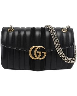 Gucci Jetset Gg Marmont Quilted Leather Shoulder Bag - Black