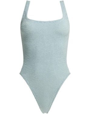 Hunza G Crinkle-Effect Square-Neck Swimsuit - Blue