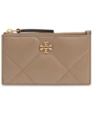 Tory Burch Kira Diamond-Quilted Zipped Card Holder - Brown