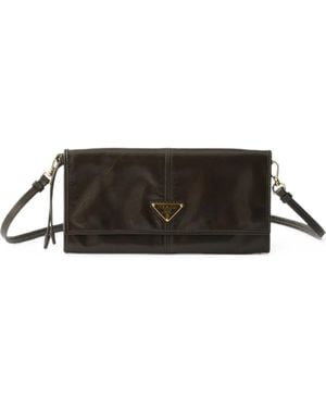 Prada Leather Wallet With Shoulder Strap - Black