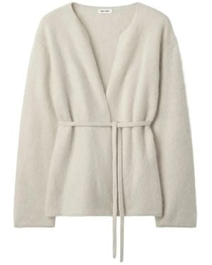 Soft Goat Belted V-Neck Cardigan - Natural